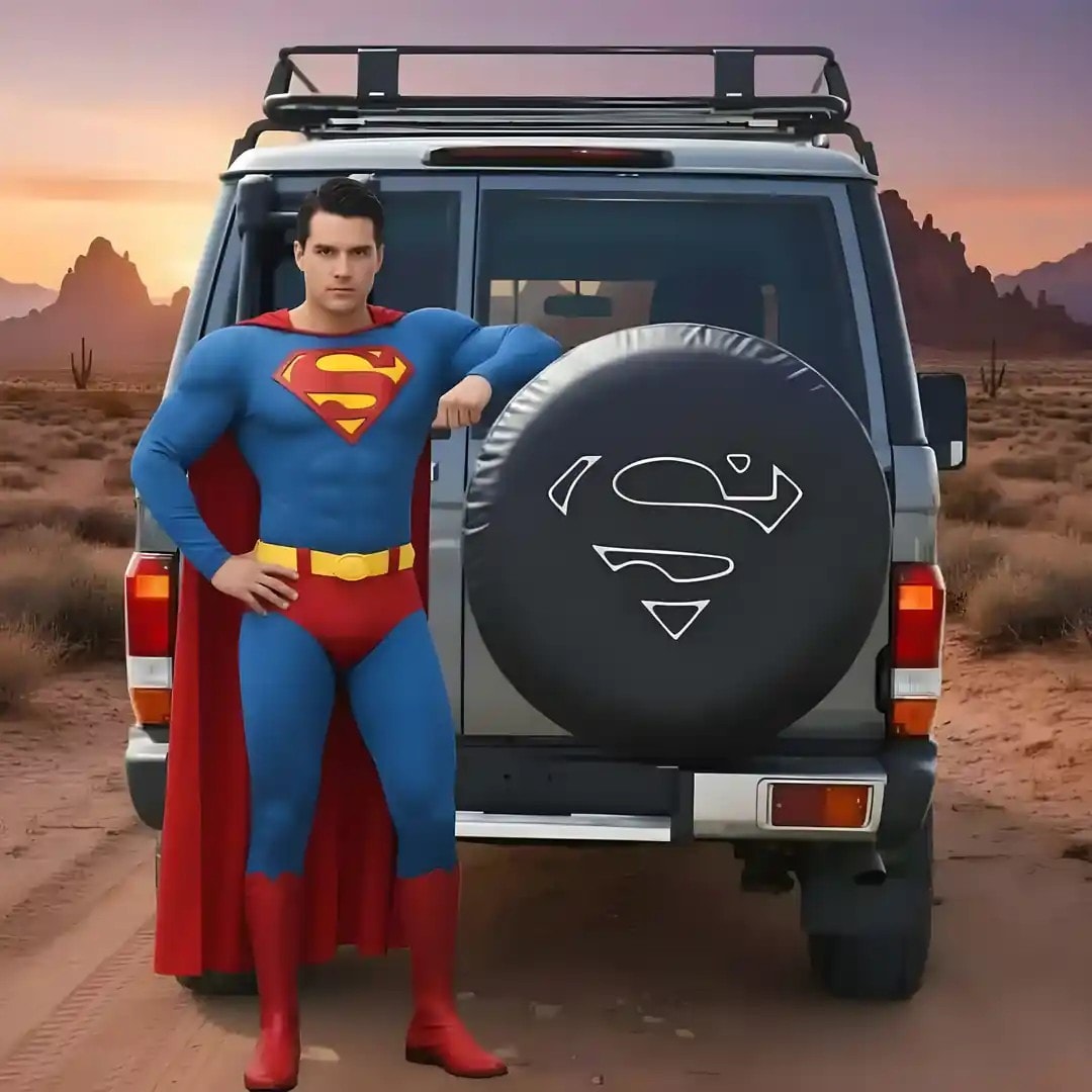 Supermen Logo Spare Wheel Tire Cover - White